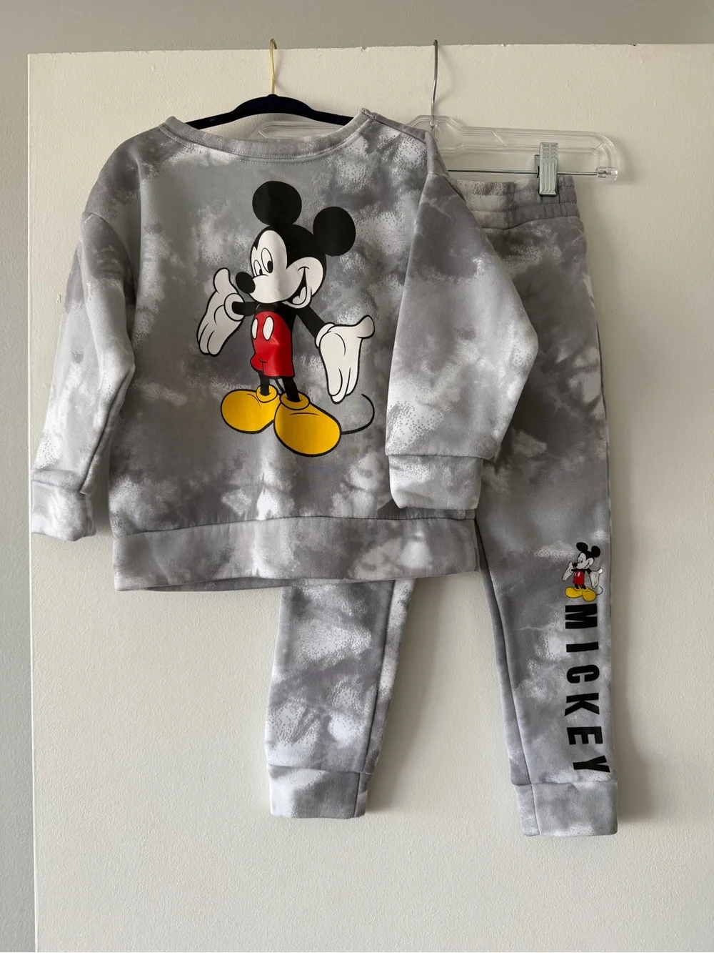 Disney Junior Mickey Mouse Gray Tie Dye Fleece Sweatshirt Joggers Set 4T NWOT